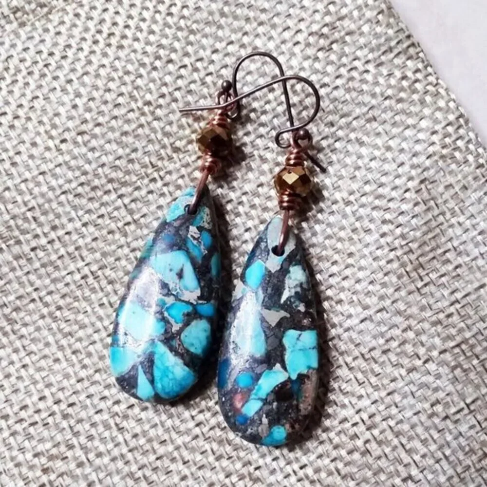 Sea Sediment Jasper! X-Large Teardrop Earrings - SouthWestern + Costal Cowgirl - Picture 4 of 8
